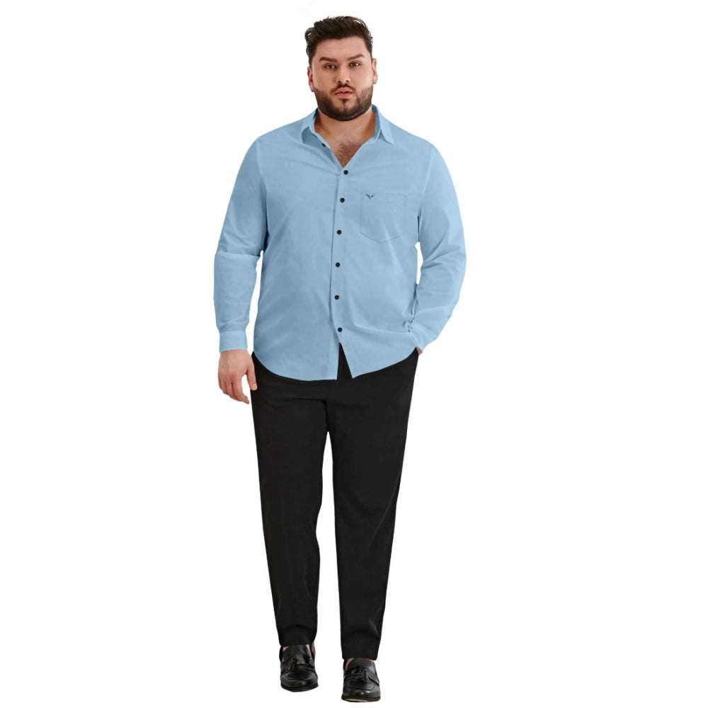PKRKART Mens Casual Cotton Solid Full Sleeve Shirt (Sky)