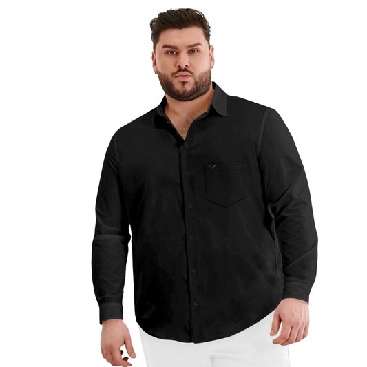 PKRKART Mens Casual Cotton Solid Full Sleeve Shirt (Black)