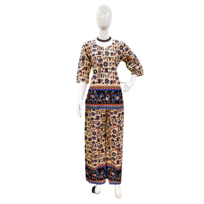 PKRKART Women's Cotton Jaipuri Printed 3-4th Sleeve Co ord Set (Multicolor)