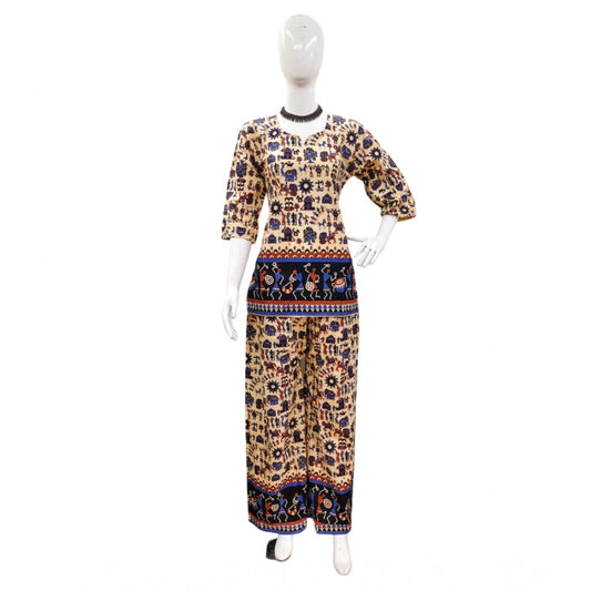 PKRKART Women's Cotton Jaipuri Printed 3-4th Sleeve Co ord Set (Multicolor)