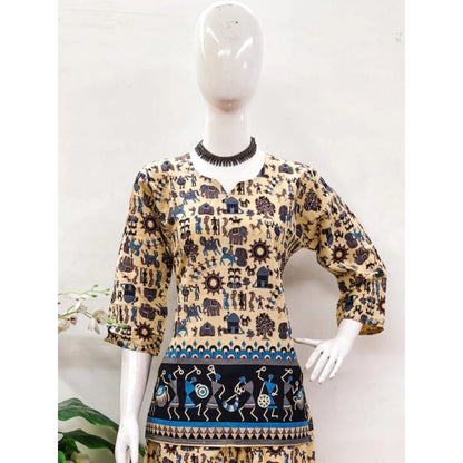 PKRKART Women's Cotton Jaipuri Printed 3-4th Sleeve Co ord Set (Multicolor)