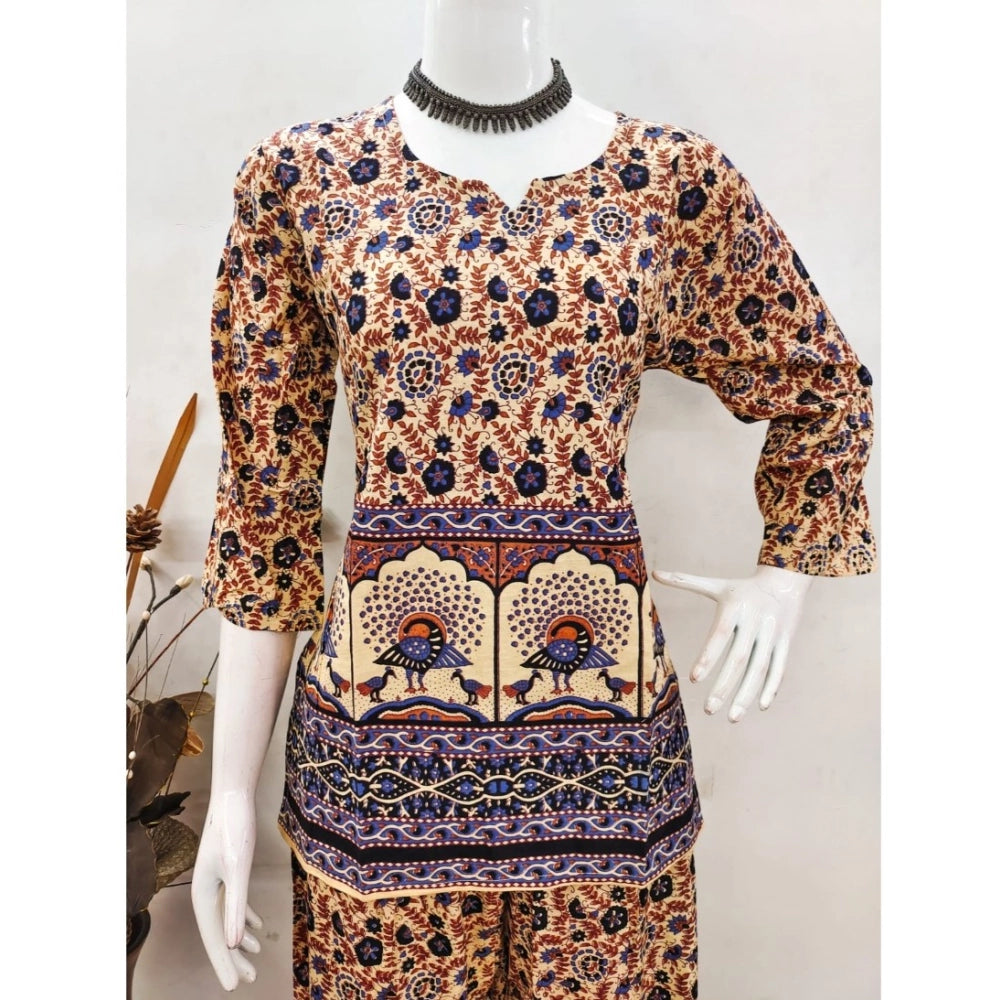 PKRKART Women's Cotton Jaipuri Printed 3-4th Sleeve Co ord Set (Multicolor)
