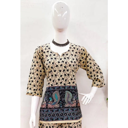PKRKART Women's Cotton Jaipuri Printed 3-4th Sleeve Co ord Set (Multicolor)