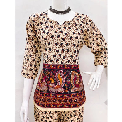 PKRKART Women's Cotton Jaipuri Printed 3-4th Sleeve Co ord Set (Multicolor)