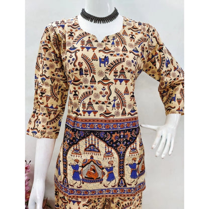 PKRKART Women's Cotton Jaipuri Printed 3-4th Sleeve Co ord Set (Multicolor)