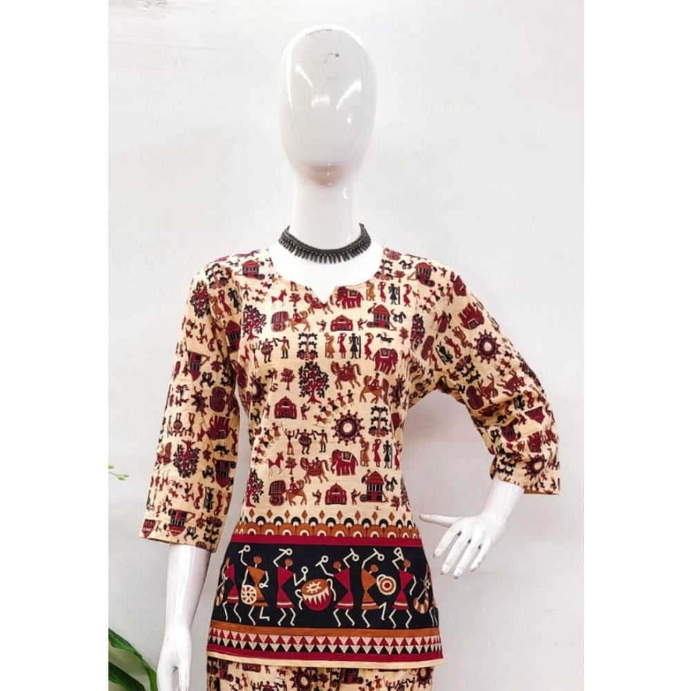 PKRKART Women's Cotton Jaipuri Printed 3-4th Sleeve Co ord Set (Multicolor)