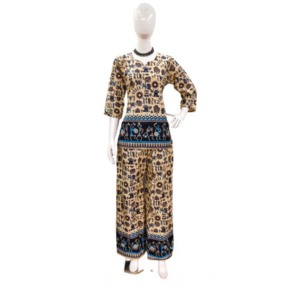 PKRKART Women's Cotton Jaipuri Printed 3-4th Sleeve Co ord Set (Multicolor)