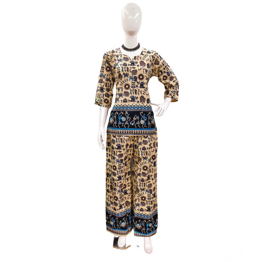 PKRKART Women's Cotton Jaipuri Printed 3-4th Sleeve Co ord Set (Multicolor)