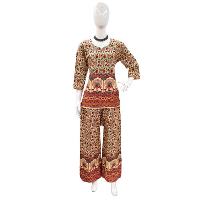 PKRKART Women's Cotton Jaipuri Printed 3-4th Sleeve Co ord Set (Multicolor)