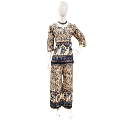 PKRKART Women's Cotton Jaipuri Printed 3-4th Sleeve Co ord Set (Multicolor)