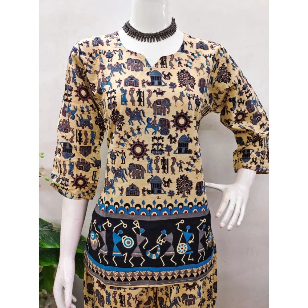 PKRKART Women's Cotton Jaipuri Printed 3-4th Sleeve Co ord Set (Multicolor)