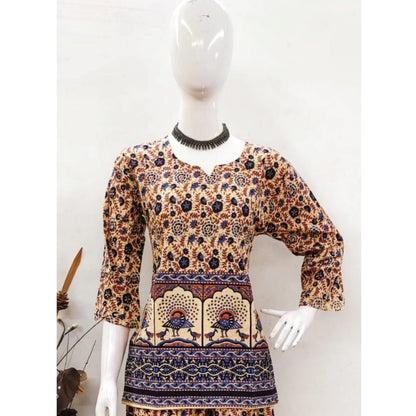 PKRKART Women's Cotton Jaipuri Printed 3-4th Sleeve Co ord Set (Multicolor)