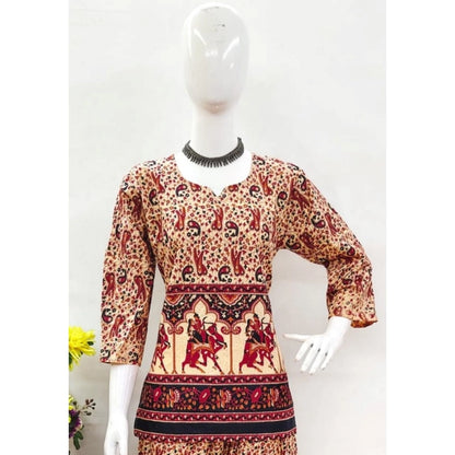 PKRKART Women's Cotton Jaipuri Printed 3-4th Sleeve Co ord Set (Multicolor)