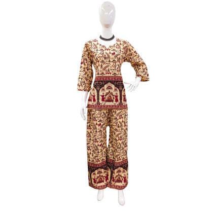 PKRKART Women's Cotton Jaipuri Printed 3-4th Sleeve Co ord Set (Multicolor)