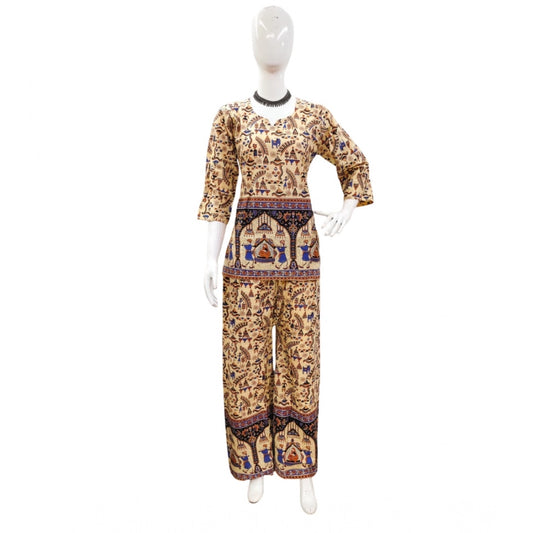 PKRKART Women's Cotton Jaipuri Printed 3-4th Sleeve Co ord Set (Multicolor)