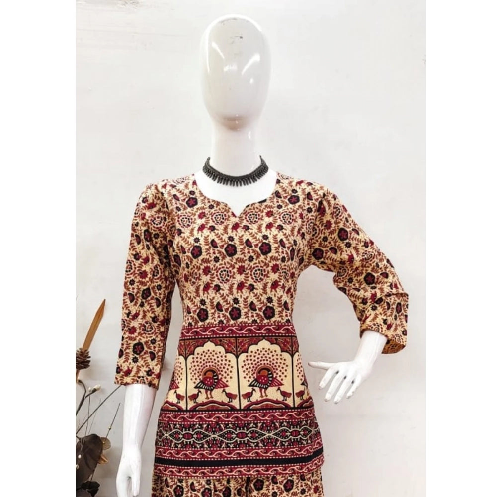 PKRKART Women's Cotton Jaipuri Printed 3-4th Sleeve Co ord Set (Multicolor)