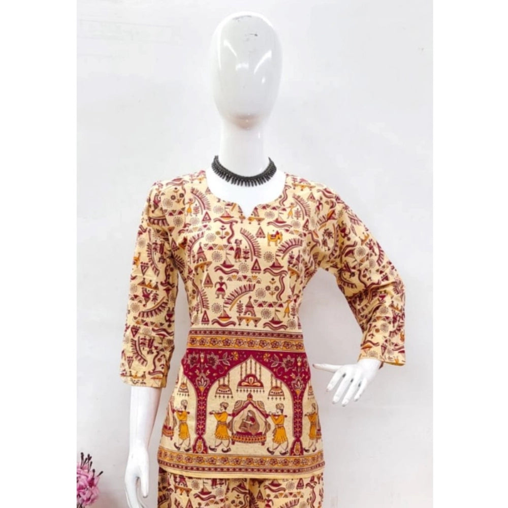 PKRKART Women's Cotton Jaipuri Printed 3-4th Sleeve Co ord Set (Multicolor)