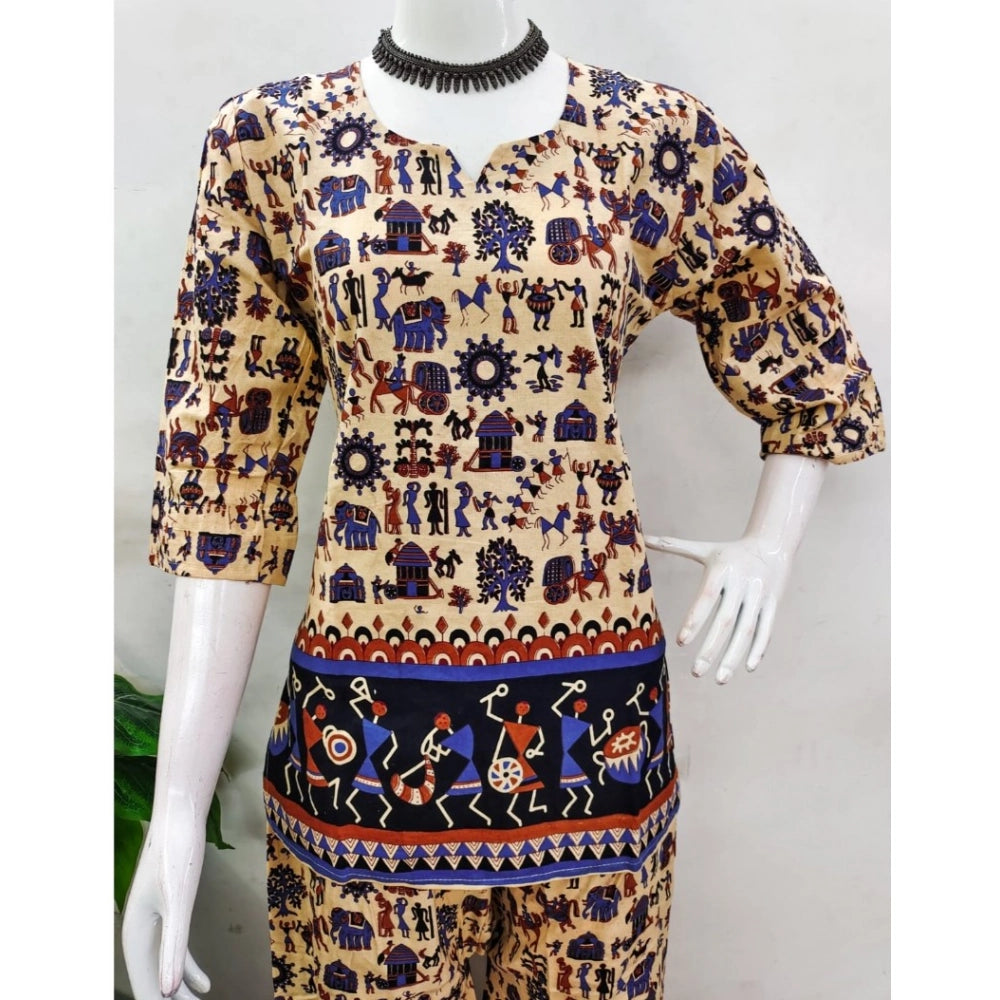 PKRKART Women's Cotton Jaipuri Printed 3-4th Sleeve Co ord Set (Multicolor)