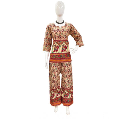 PKRKART Women's Cotton Jaipuri Printed 3-4th Sleeve Co ord Set (Multicolor)
