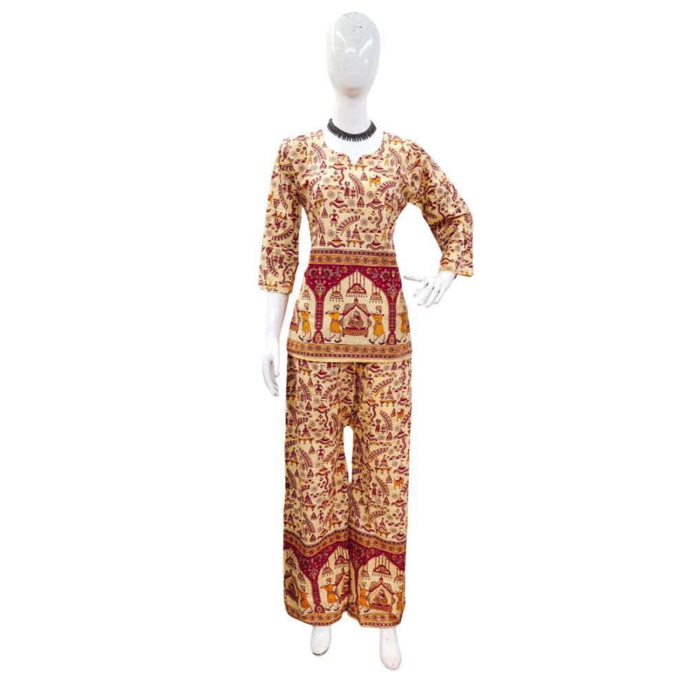 PKRKART Women's Cotton Jaipuri Printed 3-4th Sleeve Co ord Set (Multicolor)