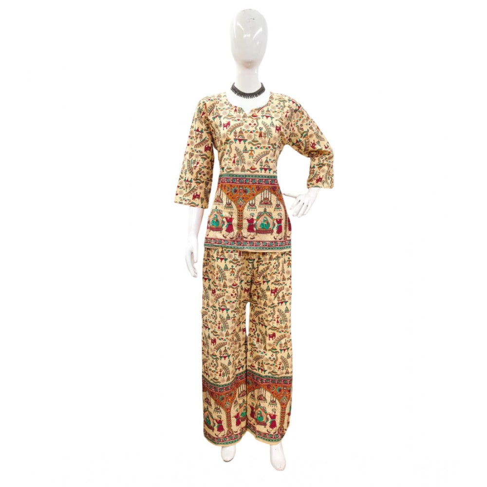 PKRKART Women's Cotton Jaipuri Printed 3-4th Sleeve Co ord Set (Multicolor)