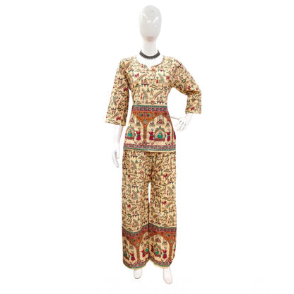 PKRKART Women's Cotton Jaipuri Printed 3-4th Sleeve Co ord Set (Multicolor)