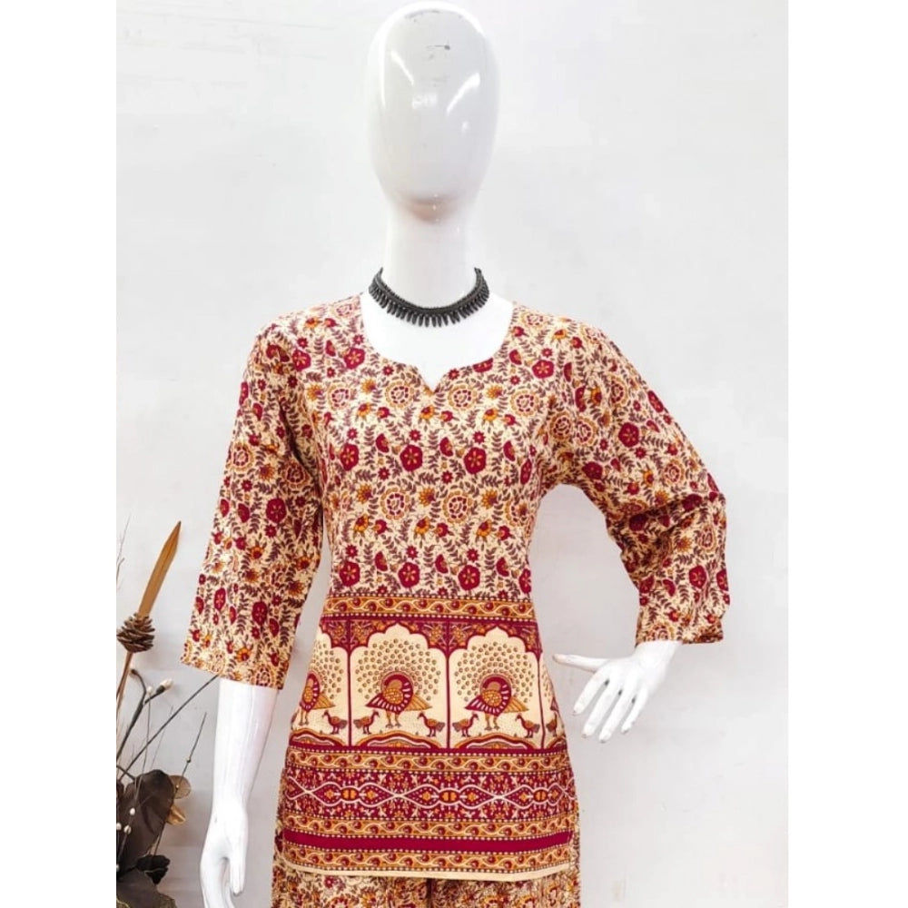 PKRKART Women's Cotton Jaipuri Printed 3-4th Sleeve Co ord Set (Multicolor)