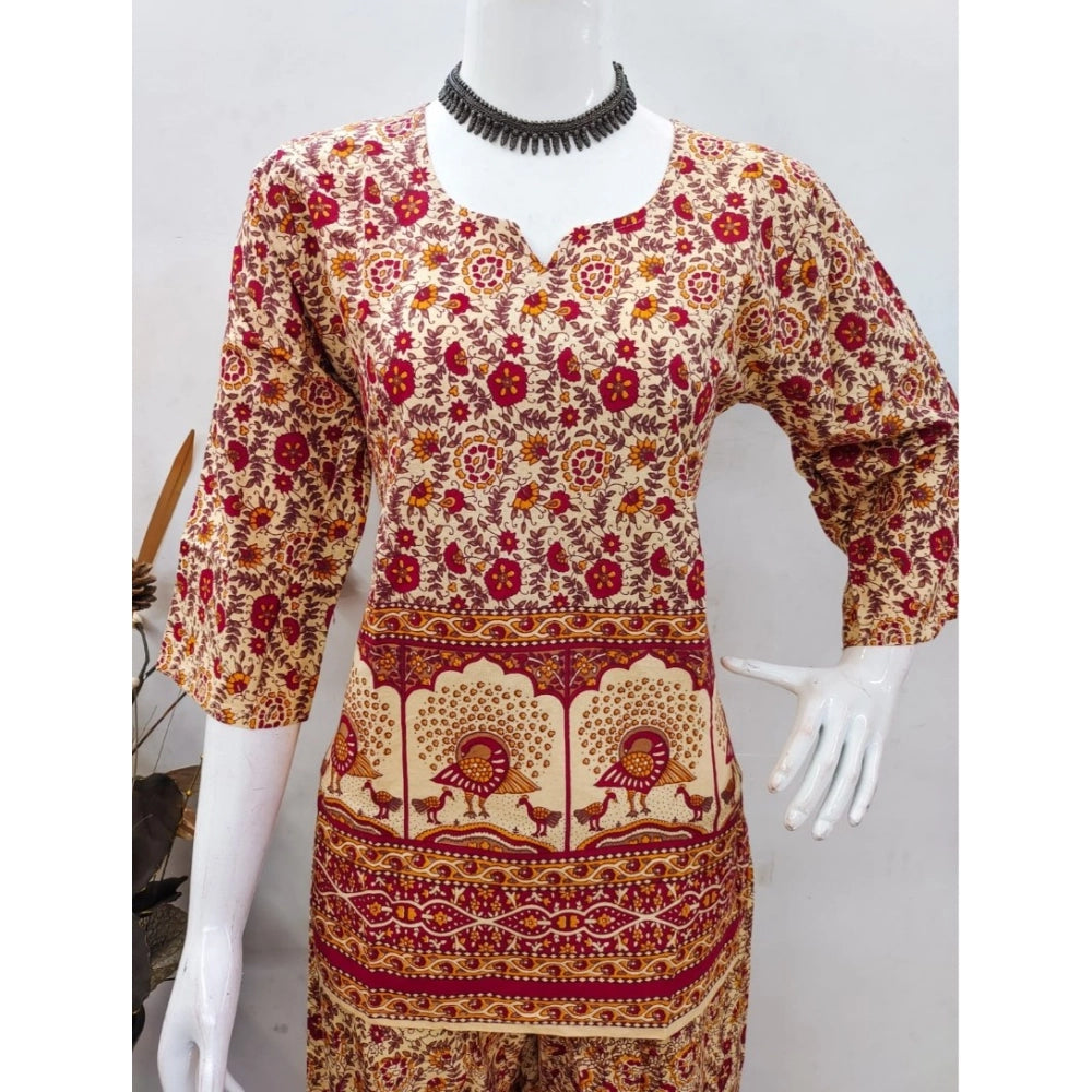 PKRKART Women's Cotton Jaipuri Printed 3-4th Sleeve Co ord Set (Multicolor)