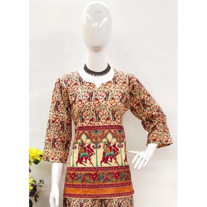 PKRKART Women's Cotton Jaipuri Printed 3-4th Sleeve Co ord Set (Multicolor)