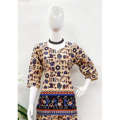 PKRKART Women's Cotton Jaipuri Printed 3-4th Sleeve Co ord Set (Multicolor)