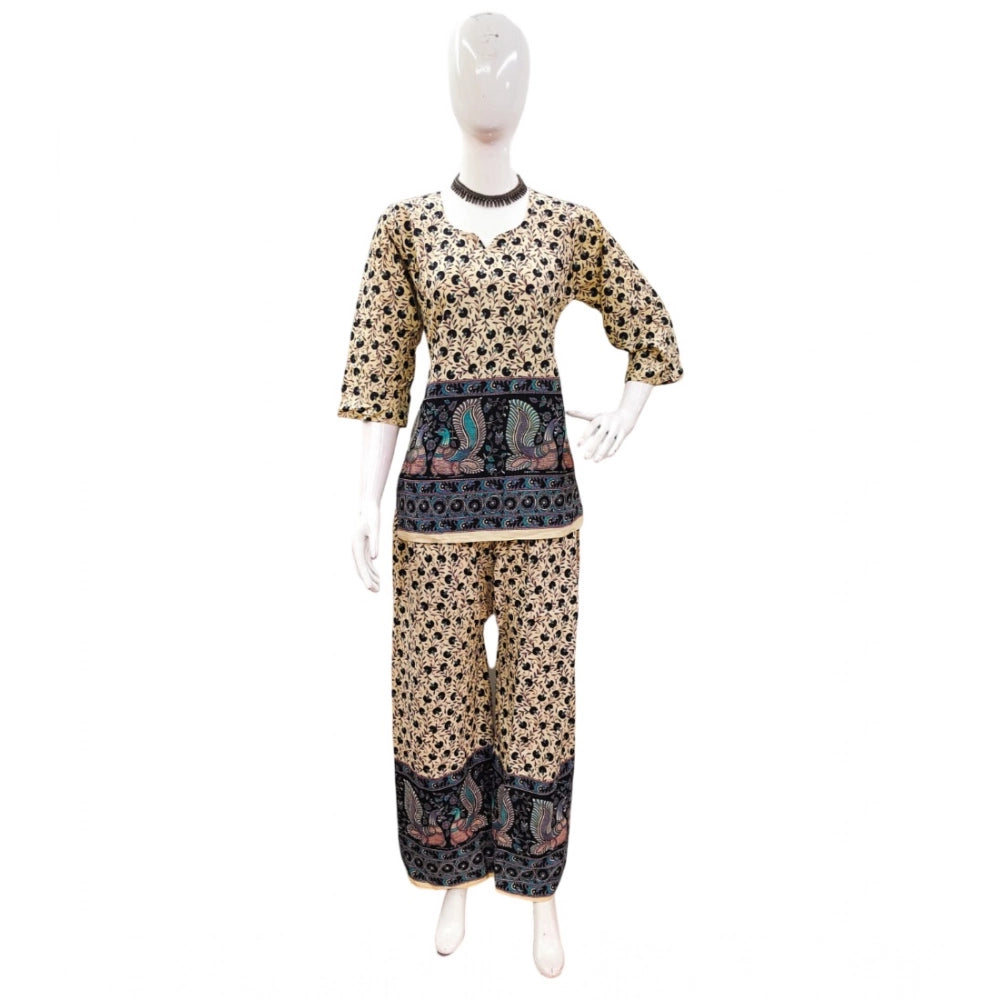 PKRKART Women's Cotton Jaipuri Printed 3-4th Sleeve Co ord Set (Multicolor)