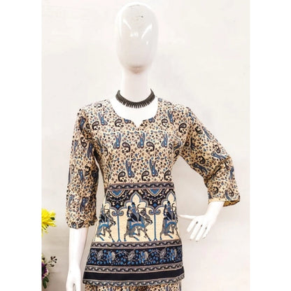 PKRKART Women's Cotton Jaipuri Printed 3-4th Sleeve Co ord Set (Multicolor)