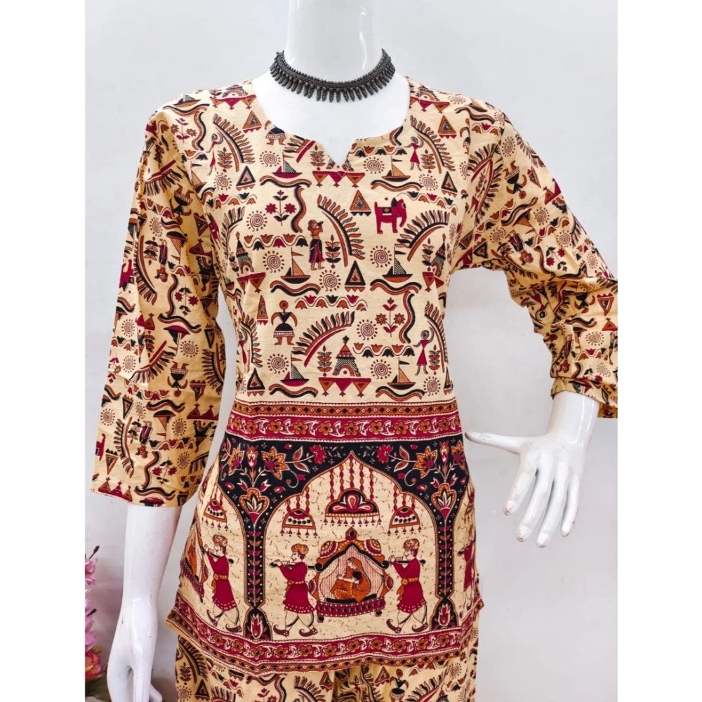 PKRKART Women's Cotton Jaipuri Printed 3-4th Sleeve Co ord Set (Multicolor)