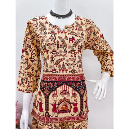 PKRKART Women's Cotton Jaipuri Printed 3-4th Sleeve Co ord Set (Multicolor)