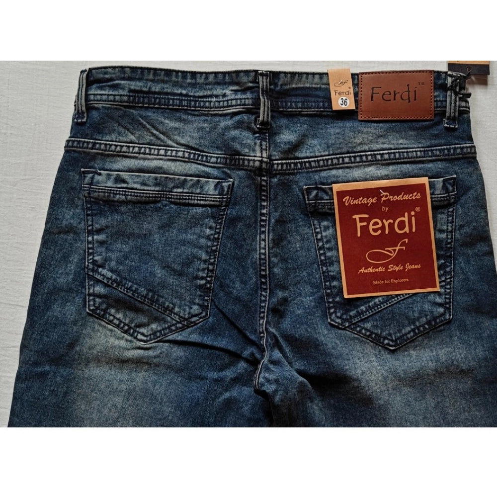 PKRKART Men's Cotton Blended Solid Tapered Jeans (Blue)