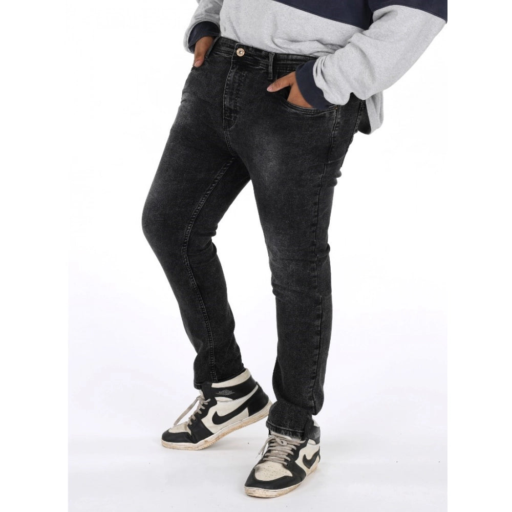 PKRKART Men's Cotton Blended Solid Plus Size Jeans (Grey)