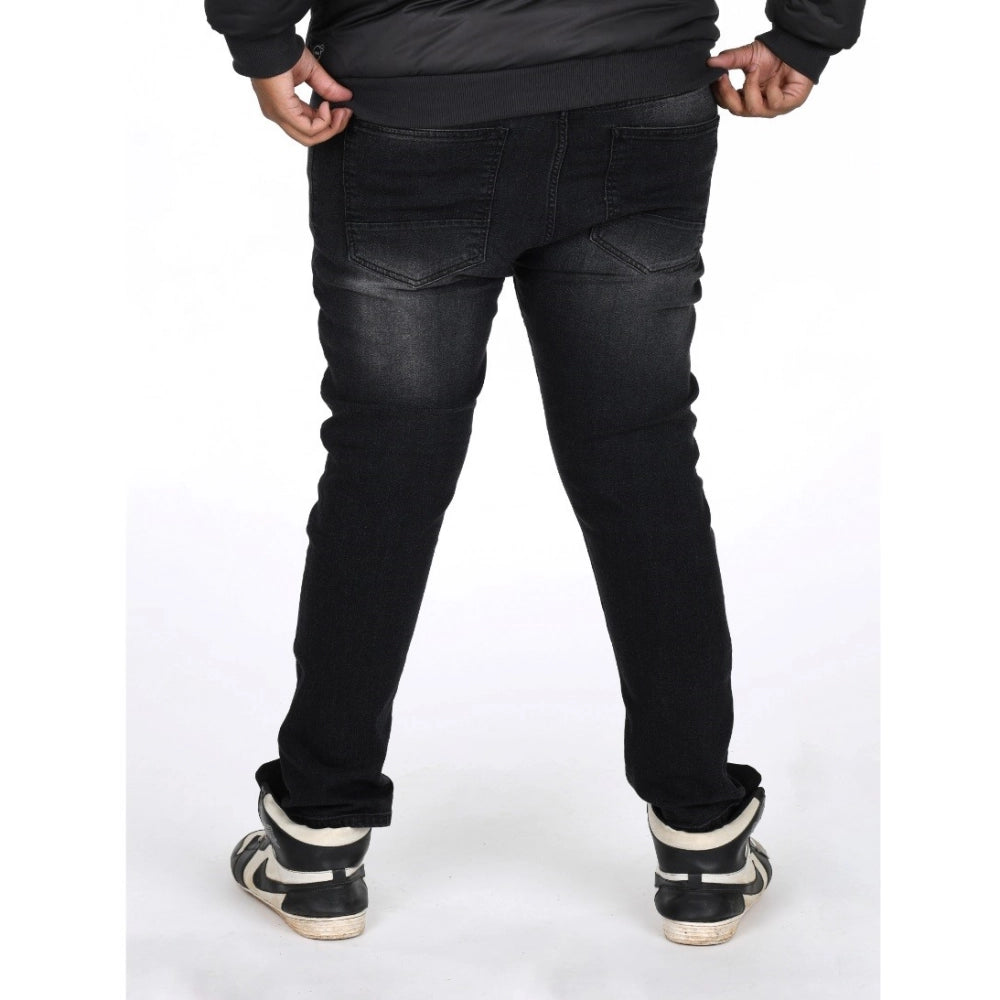 PKRKART Men's Cotton Blended Solid Plus Size Jeans (Black)