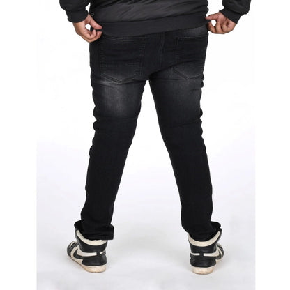 PKRKART Men's Cotton Blended Solid Plus Size Jeans (Black)