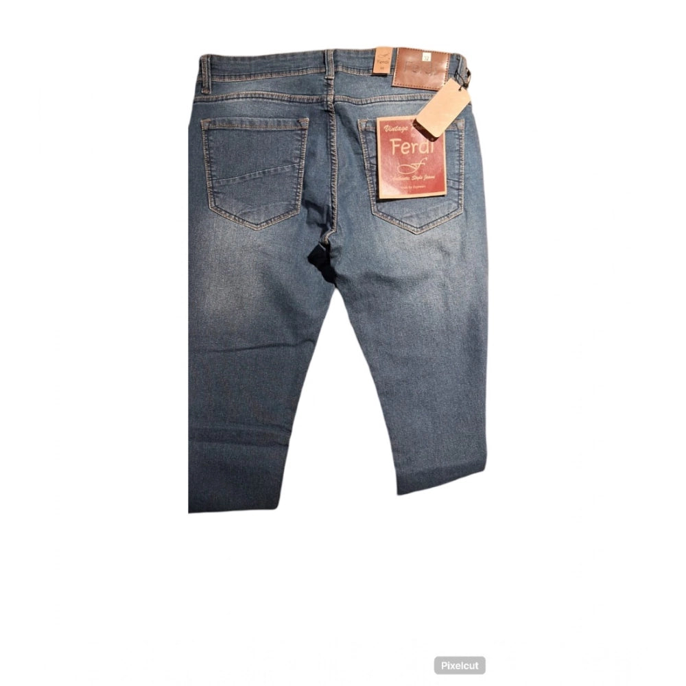 PKRKART Men's Cotton Blended Solid Tapered Jeans (Blue)