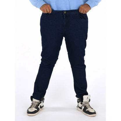 PKRKART Men's Cotton Blended Solid Plus Size Jeans (Dark Blue)