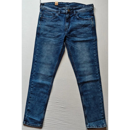 PKRKART Men's Cotton Blended Solid Tapered Jeans (Blue)