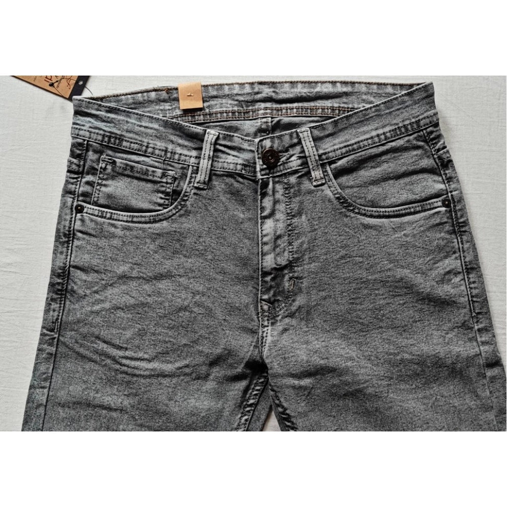PKRKART Men's Cotton Blended Solid Tapered Jeans (Grey)