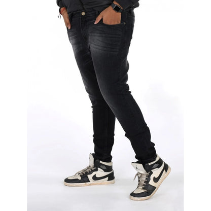 PKRKART Men's Cotton Blended Solid Plus Size Jeans (Black)