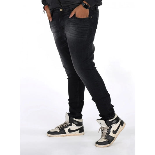 PKRKART Men's Cotton Blended Solid Plus Size Jeans (Black)