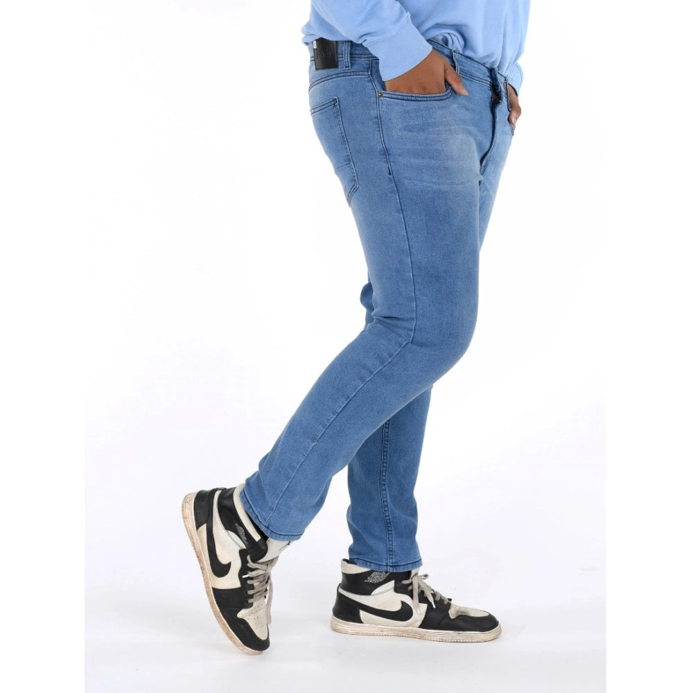 PKRKART Men's Cotton Blended Solid Plus Size Jeans (Blue)