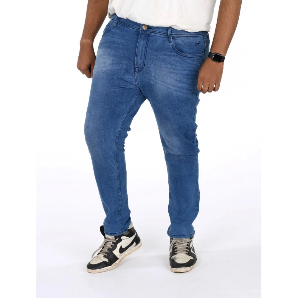 PKRKART Men's Cotton Blended Solid Plus Size Jeans (Blue)