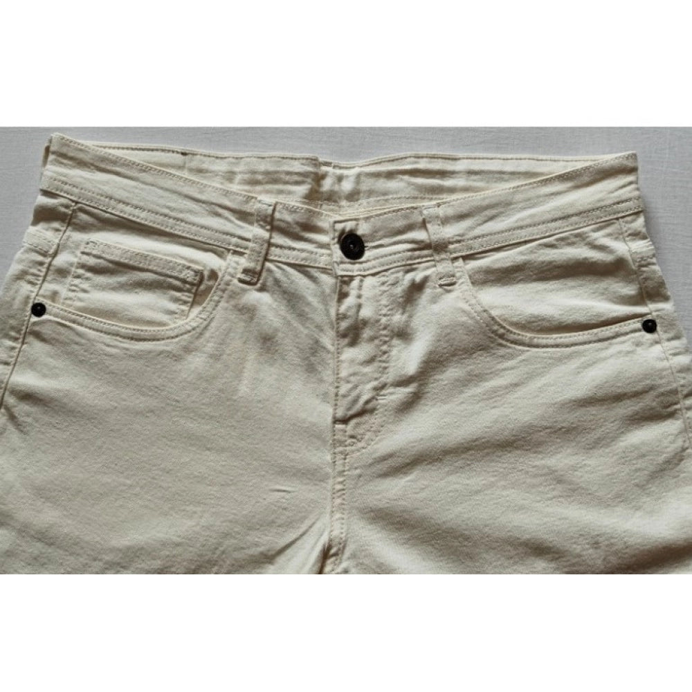 PKRKART Men's Cotton Blended Solid Classic Fit Jeans (Beige)