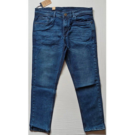 PKRKART Men's Cotton Blended Solid Tapered Jeans (Blue)