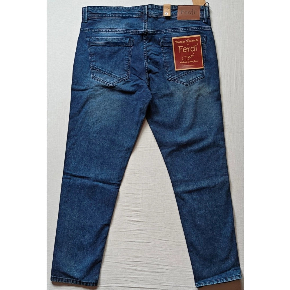 PKRKART Men's Cotton Blended Solid Tapered Jeans (Blue)