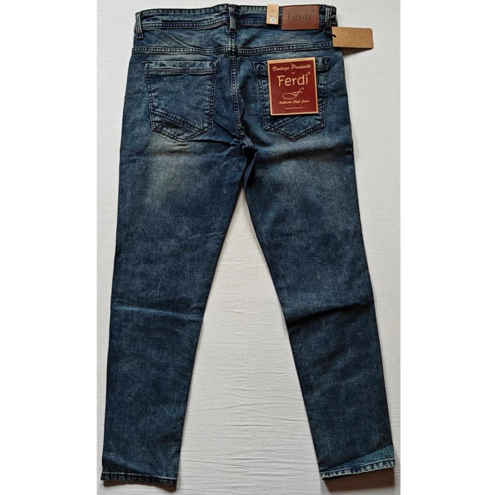 PKRKART Men's Cotton Blended Solid Tapered Jeans (Blue)